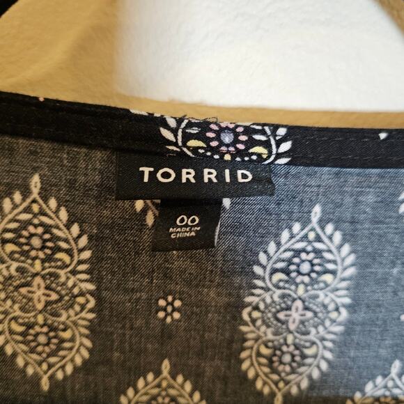 Torrid Black Dress Womens Size Medium 00 Boho Work Mini Challis Trapeze White - Picture 6 of 8